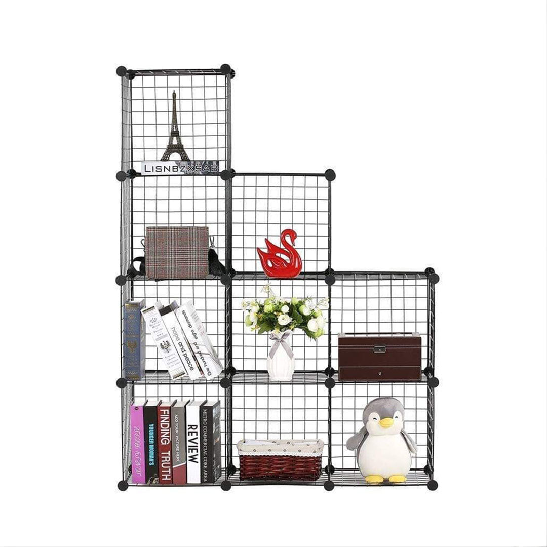 SOGA Black Portable 9-Cube 3 Column Storage Organiser Foldable DIY Modular Grid Space Saving Shelf-0