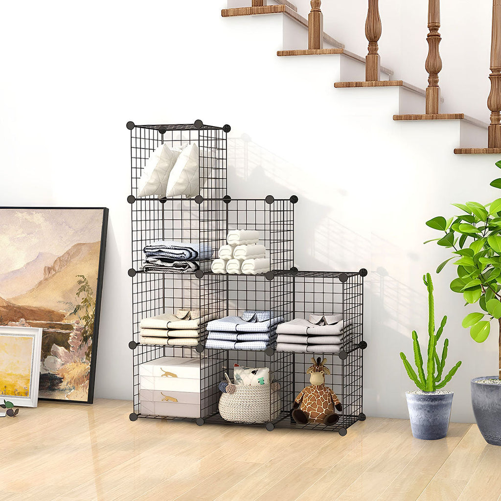 SOGA Black Portable 9-Cube 3 Column Storage Organiser Foldable DIY Modular Grid Space Saving Shelf-2