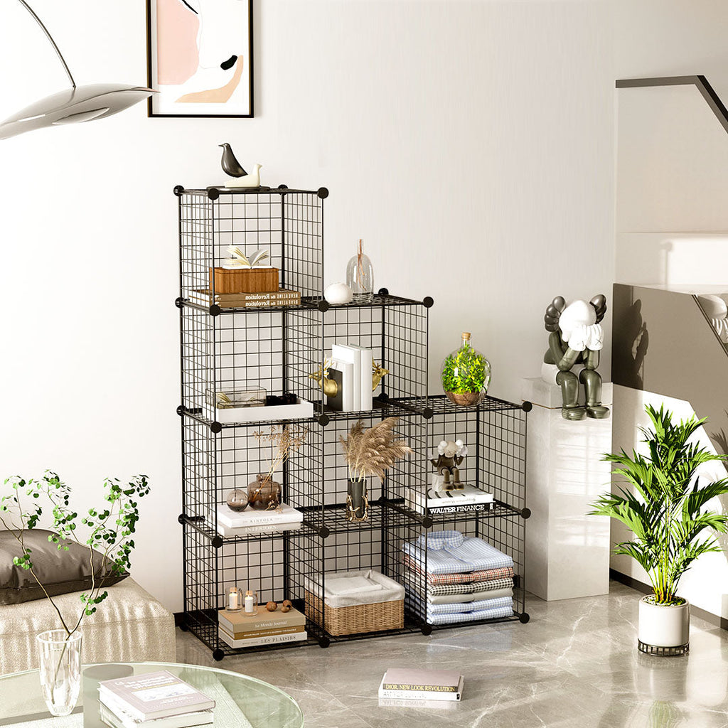 SOGA Black Portable 9-Cube 3 Column Storage Organiser Foldable DIY Modular Grid Space Saving Shelf-3