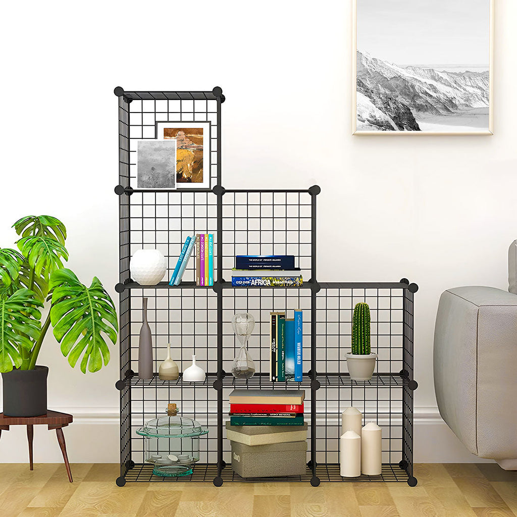 SOGA Black Portable 9-Cube 3 Column Storage Organiser Foldable DIY Modular Grid Space Saving Shelf-4