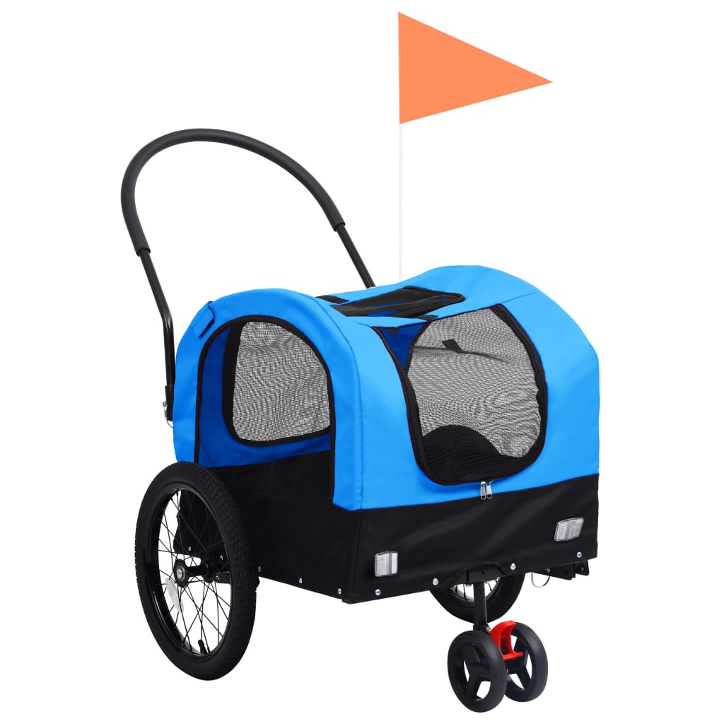 NNEVL 2-in-1 Pet Bike Trailer and Jogging Stroller Blue and Black-0