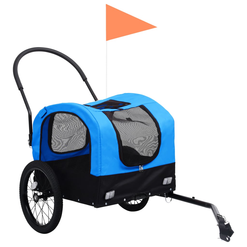NNEVL 2-in-1 Pet Bike Trailer and Jogging Stroller Blue and Black-1