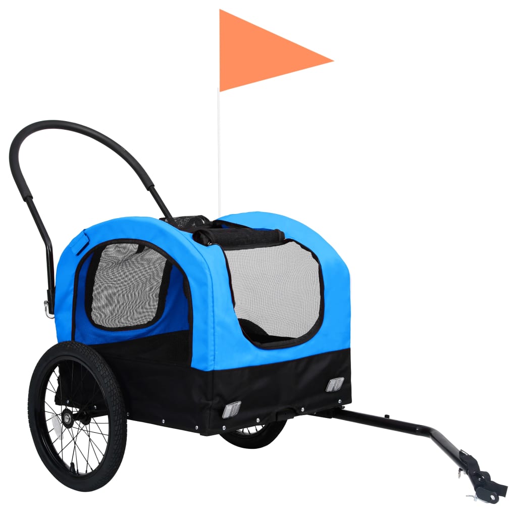 NNEVL 2-in-1 Pet Bike Trailer and Jogging Stroller Blue and Black-2