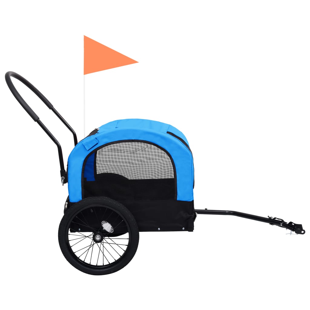 NNEVL 2-in-1 Pet Bike Trailer and Jogging Stroller Blue and Black-3