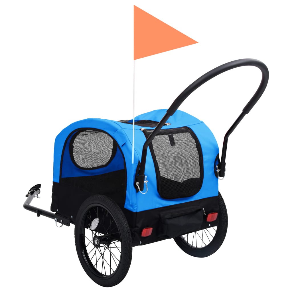 NNEVL 2-in-1 Pet Bike Trailer and Jogging Stroller Blue and Black-4