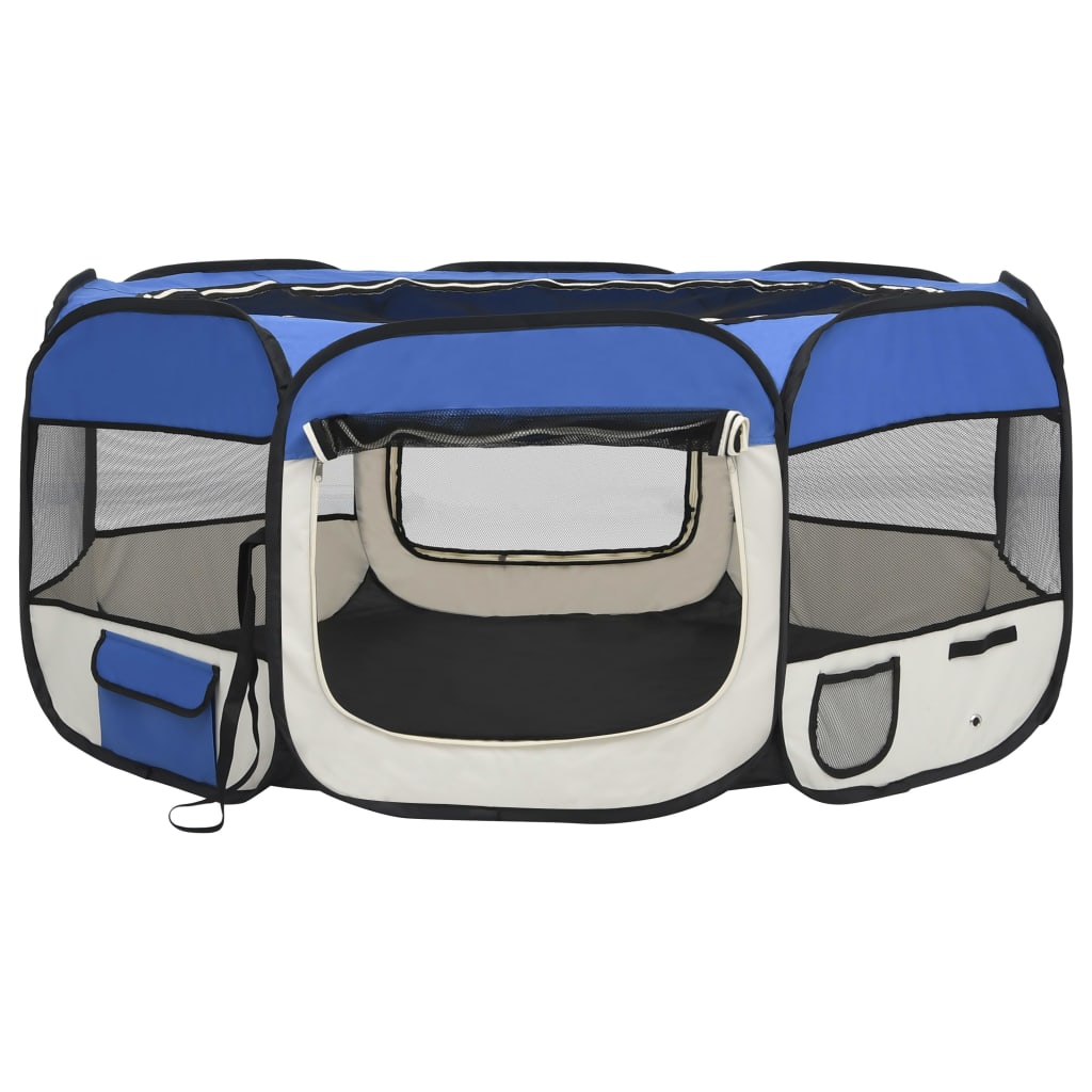 NNEVL Foldable Dog Playpen with Carrying Bag Blue 145x145x61 cm-2