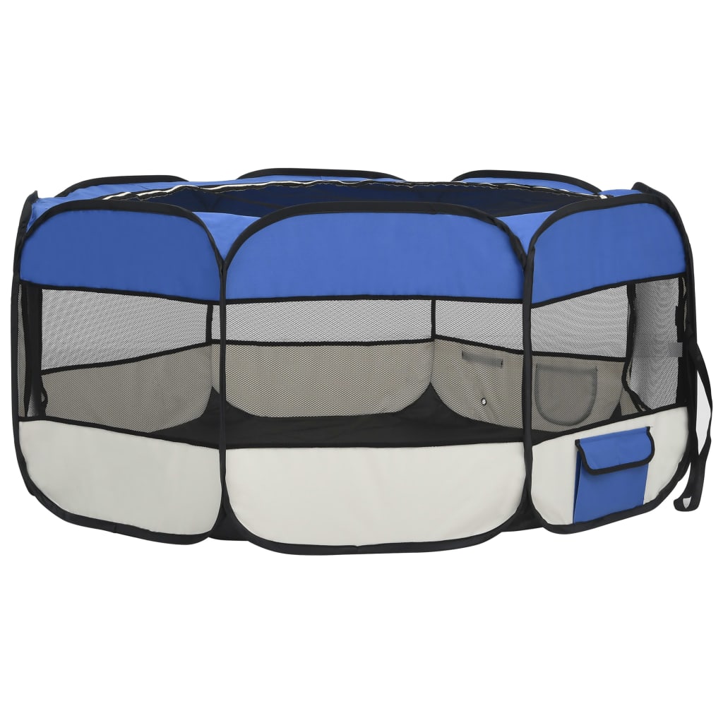 NNEDPE Foldable Dog Playpen With Carrying Bag Blue 145x145x61 Cm-3