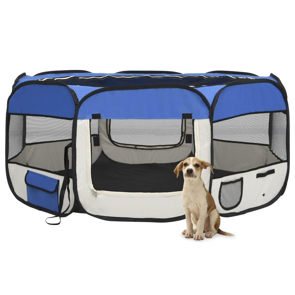 NNEDPE Foldable Dog Playpen With Carrying Bag Blue 145x145x61 Cm-0