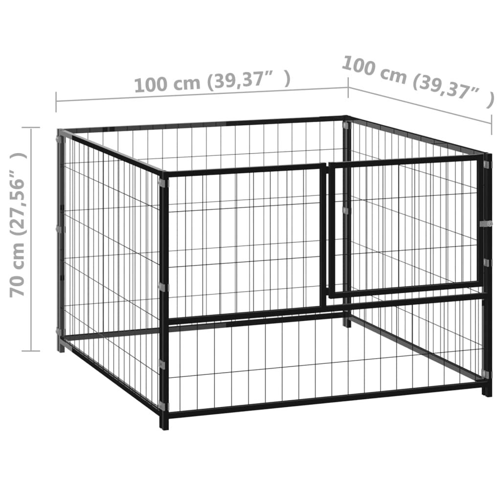 NNEVL Dog Kennel Black 100x100x70 cm Steel-4