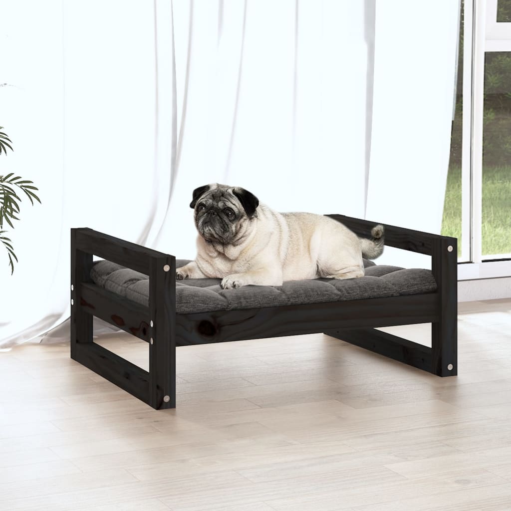 NNEVL Dog Bed Black 65.5x50.5x28 cm Solid Pine Wood-2