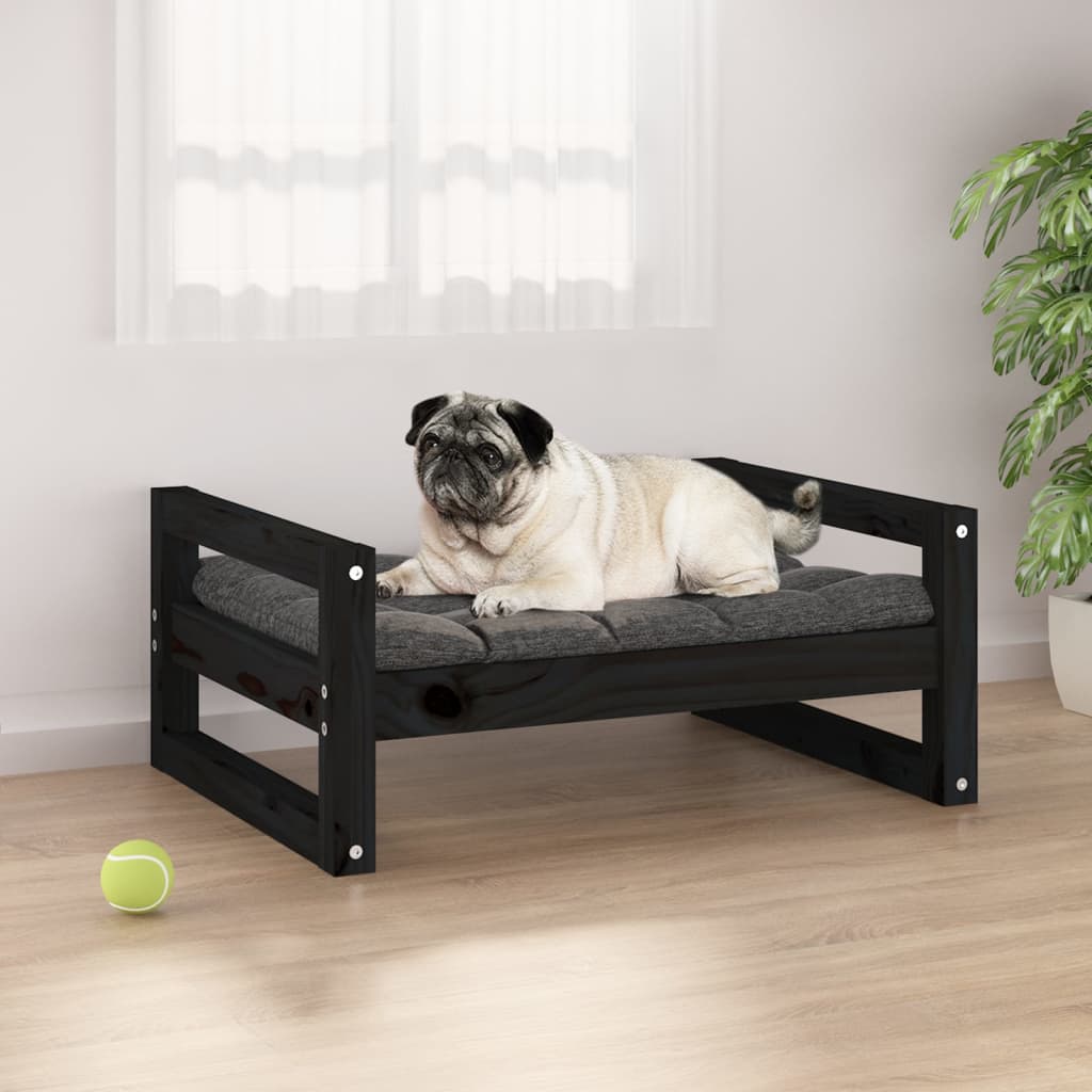 NNEVL Dog Bed Black 65.5x50.5x28 cm Solid Pine Wood-0