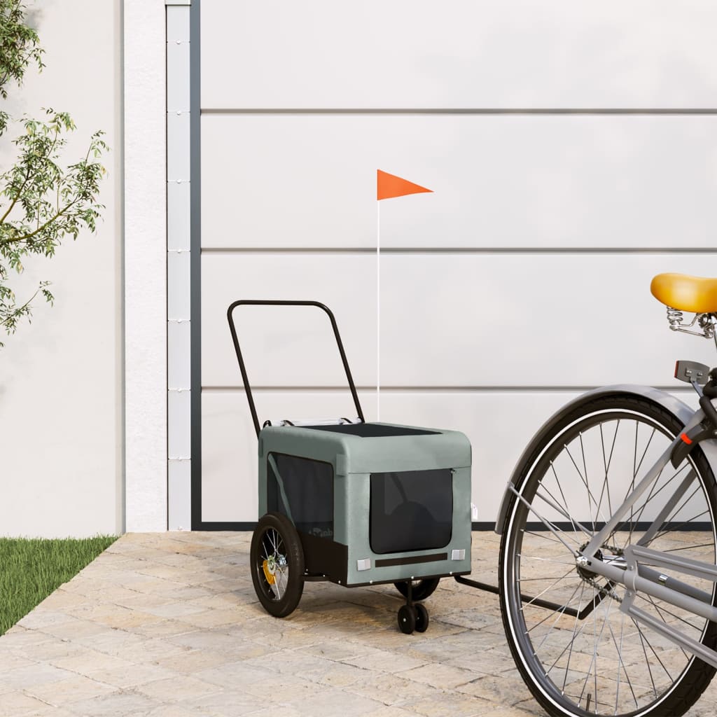 NNEVL Pet Bike Trailer Grey and Black Oxford Fabric and Iron-0