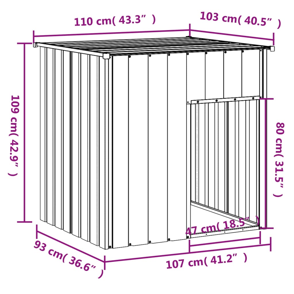 NNEVL Dog House with Roof Anthracite 110x103x109 cm Galvanised Steel-4