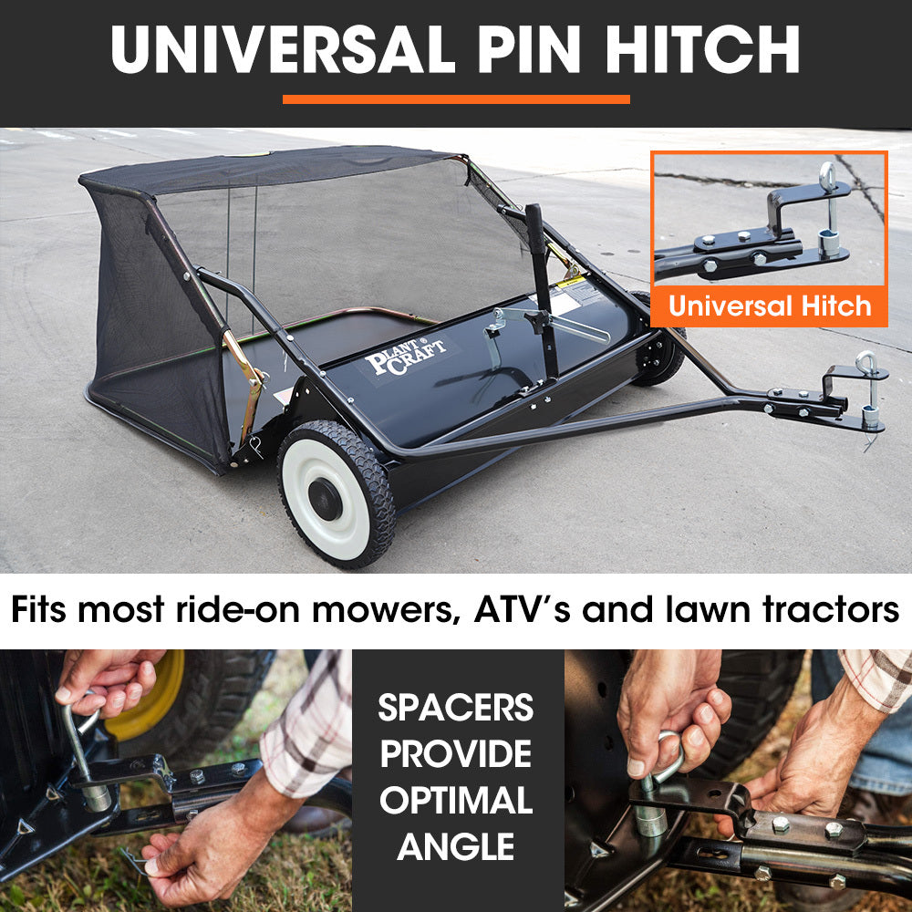 NNEMB Lawn Sweeper 38 Wide-Tow Behind Leaf and Grass Clipping Collector-Universal Hitch for Ride on Mower-Garden Tractor-4