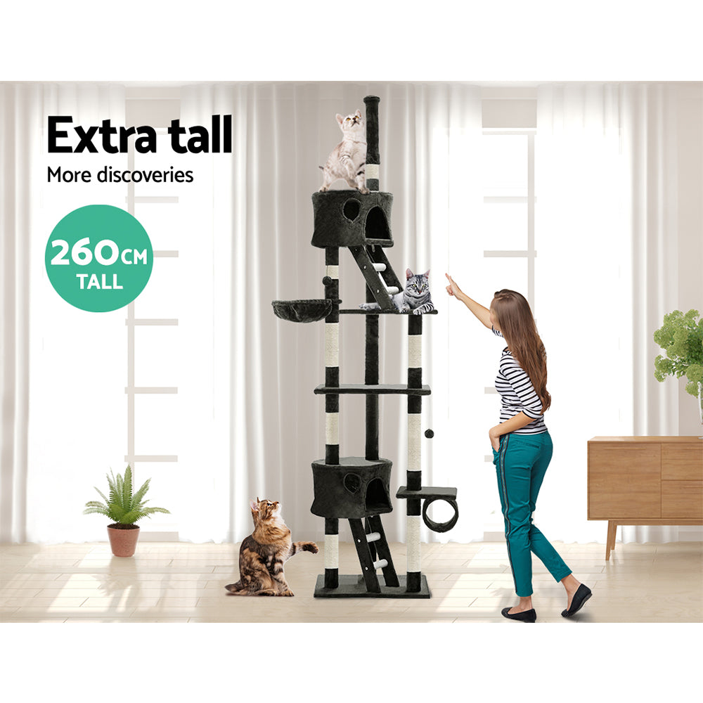NNEDSZ Cat Tree 260cm Trees Scratching Post Scratcher Tower Condo House Furniture Wood-4
