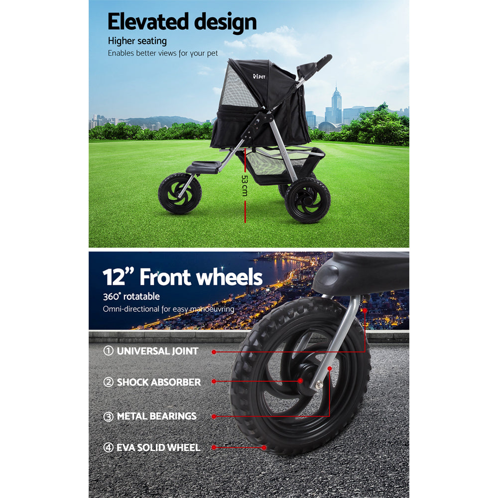 NNEDSZ Pet Stroller Dog Carrier Foldable Pram Large Black-3