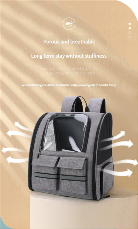 NNEDSZ Grey Collapsible Pet Carrier Backpack with Trolley Sleeve-1