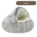 NNEDSZ Cozy Coffee Plush Hooded Pet Bed - Ultra Soft Long Fur Cave Bed for Small Pets 50cm