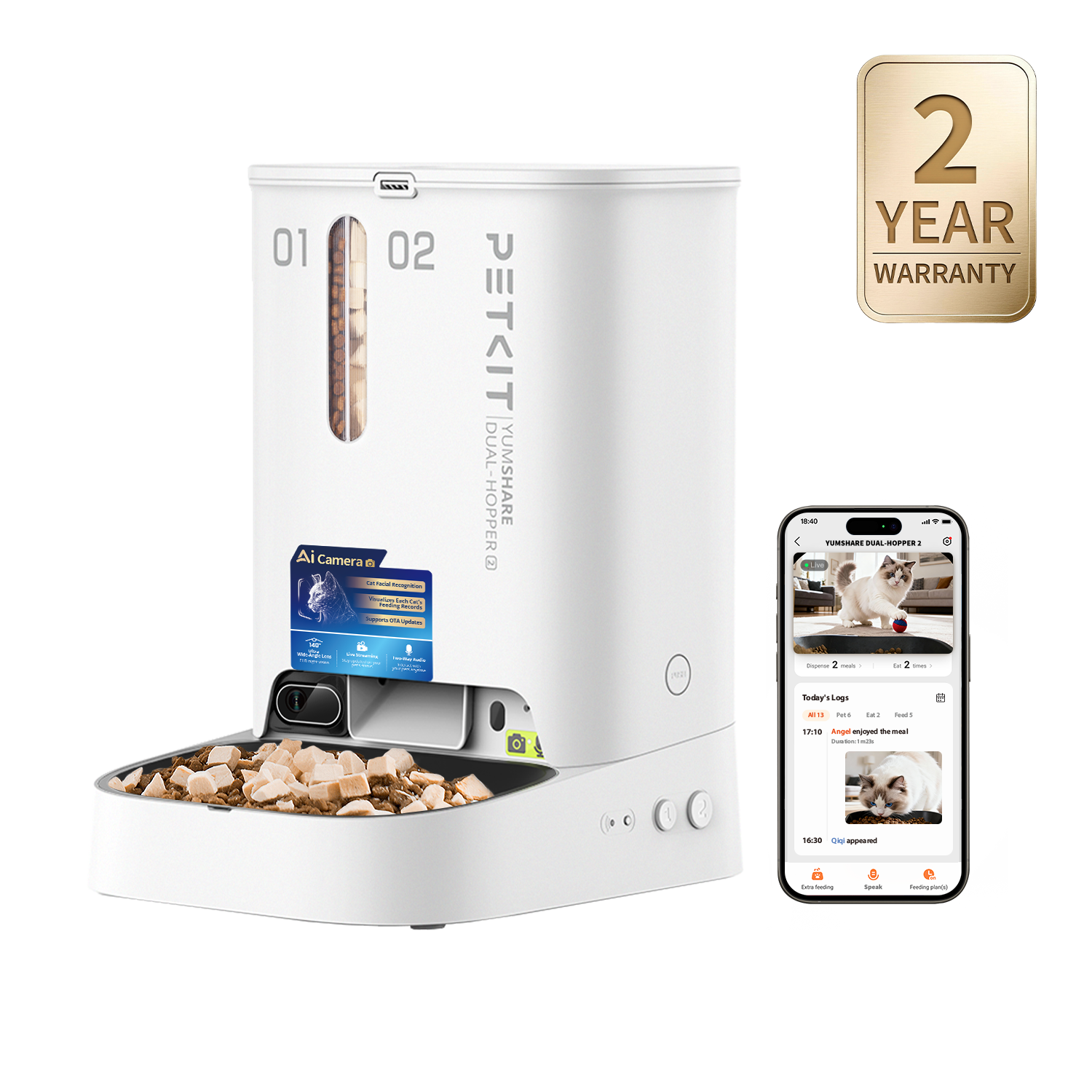 PETKIT YumShare Dual-hopper 2 Automatic Feeder with Camera